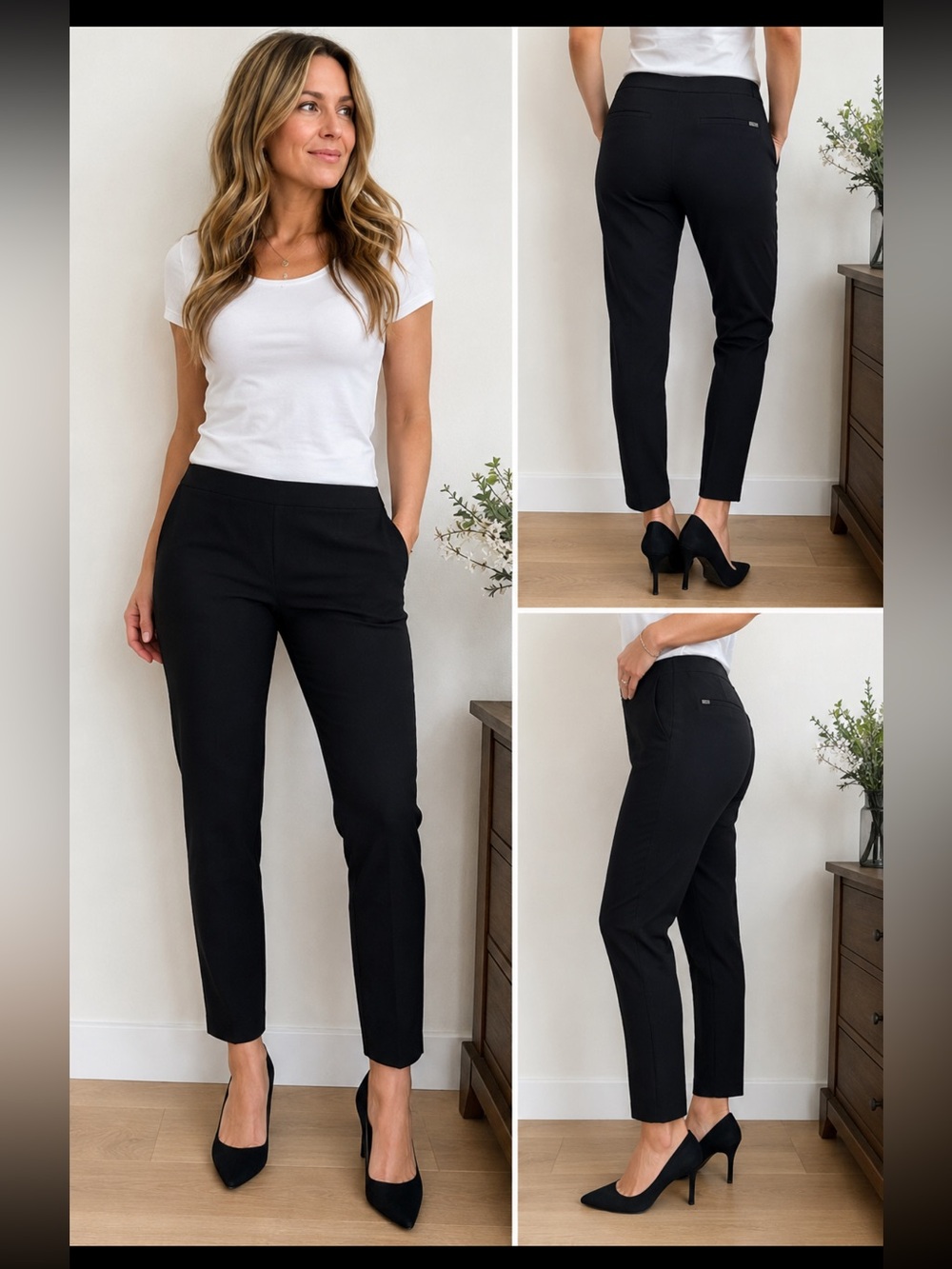 Calvin Klein Black Ankle Dress Pants Women’s Size 8 Slim Career Office Stretch
